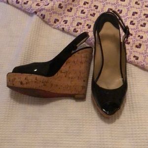 Christian Louboutin Black Patent and Tan Cork Platforms